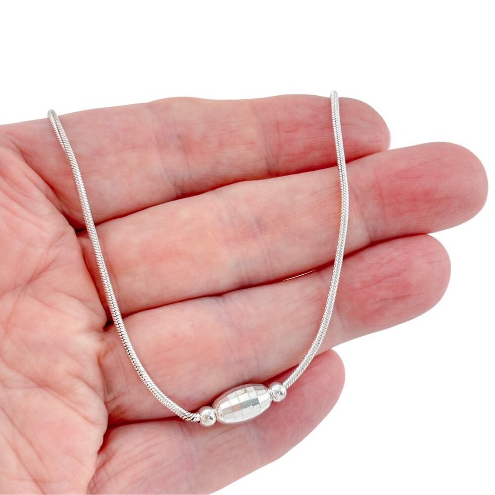Vintage Milor Italian Sterling Silver Faceted Bead Necklace 42"